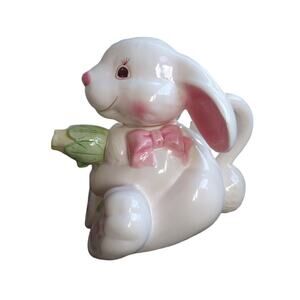 Rare White Bunny Rabbit Teapot with Pink Bow & Flower Spout